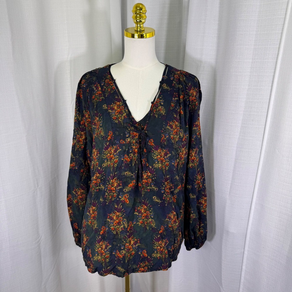 NWOT Natural Life Floral Peacock Blouse XL Teal‎ Moody Floral Whimsygoth Boho
